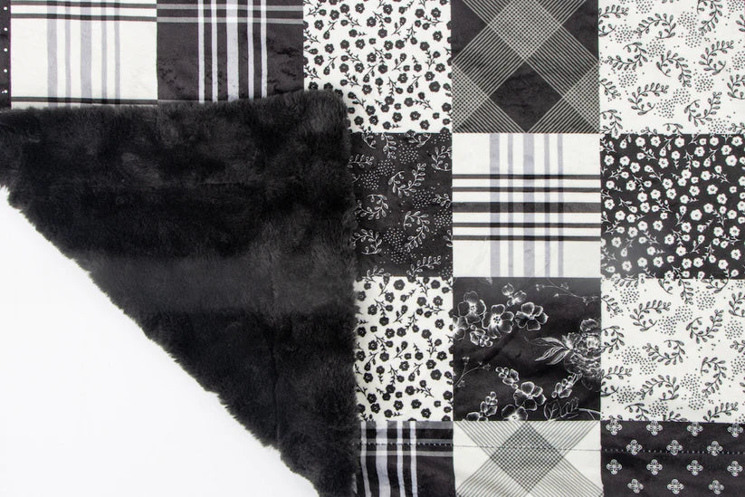 Fleur Noir Black & White Patchwork (Black Back) Dreamy Blanket